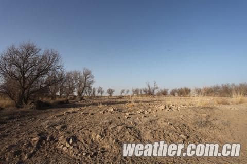 由于降水少，甘肃武威地区沙漠植被减少，生态遭到破坏。（孙克斌 摄）
