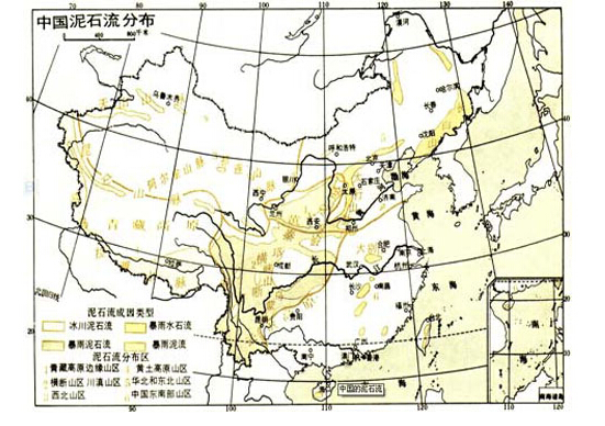 我国泥石流分布图