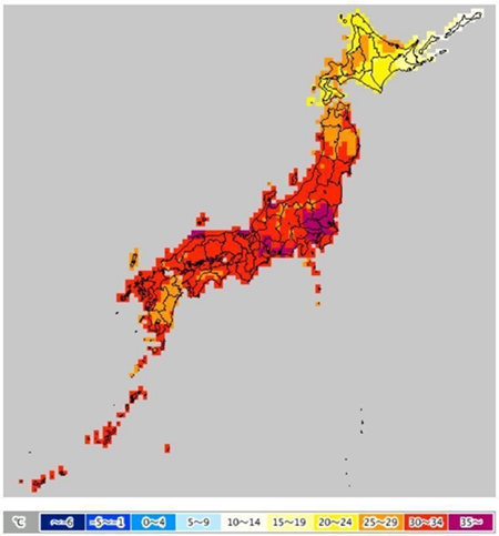 日本列島高溫天氣示意圖