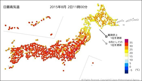 日本各地气温示意图