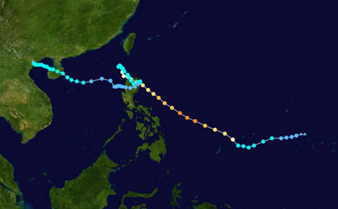 2009年臺(tái)風(fēng)“芭瑪”路徑圖。