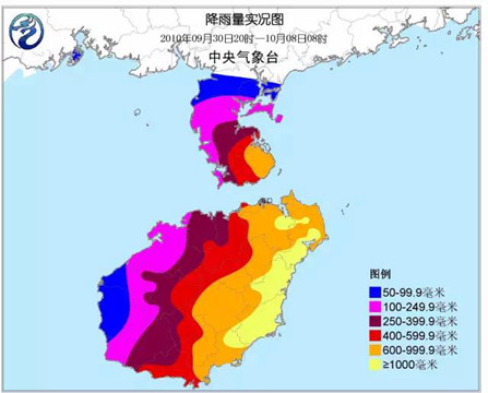 2010年10月海南降雨實(shí)況圖。