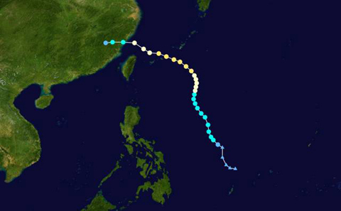 2013年臺(tái)風(fēng)“菲特”路徑圖。