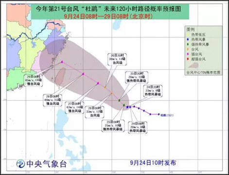 2015年臺(tái)風(fēng)“杜鵑”路徑預(yù)報(bào)圖。