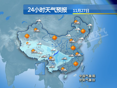 27日，西南地区持续阴雨，江南西部阴雨天气会增多。