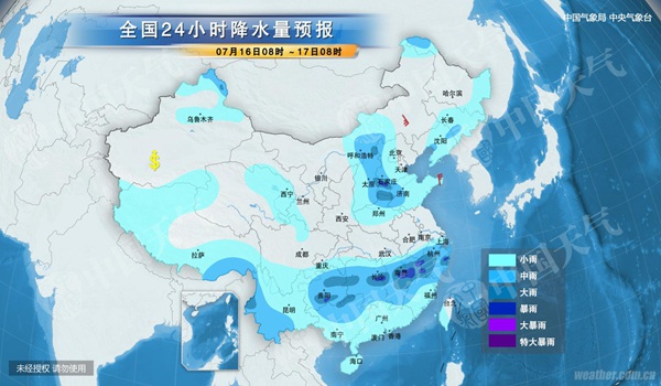 16日，雨帶穩(wěn)定在貴州至江南中北部一帶。