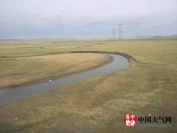 8月以来，内蒙古新巴尔虎左旗降水极度偏少，牧草枯黄、河床频临干涸。（袁梅 摄）