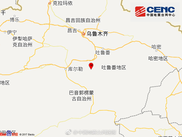 中国地震台网正式测定：4月29日4时41分在新疆巴音郭楞州和硕县（北纬41.78度，东经88.24度）发生3.0级地震，震源深度6千米。