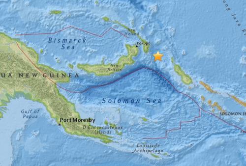 巴布亚新几内亚附近发生5.2级地震。（图片来源：美国地质勘探局）